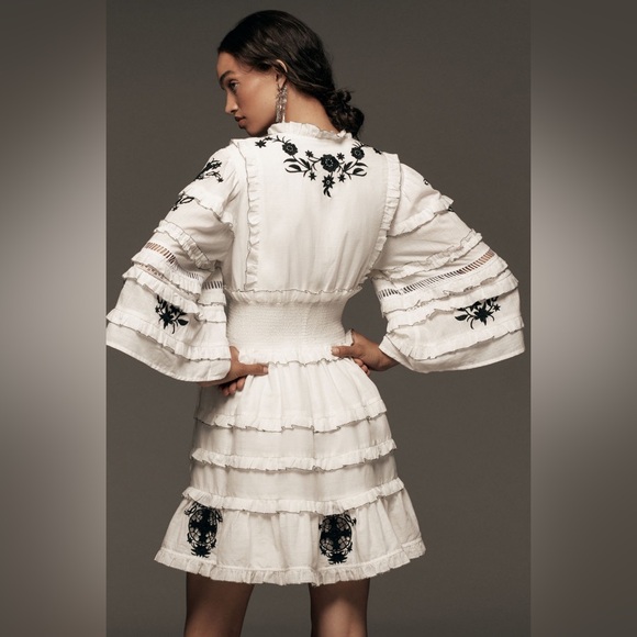 Anthropologie Embroidered V-Neck Ruffled Mini Dress, NWOT, Size 1X - Picture 2 of 4